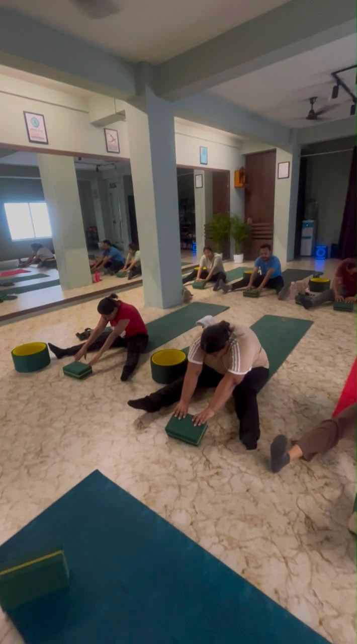 Group session with yoga blocks at Paathway2Yoga studio, Guwahati